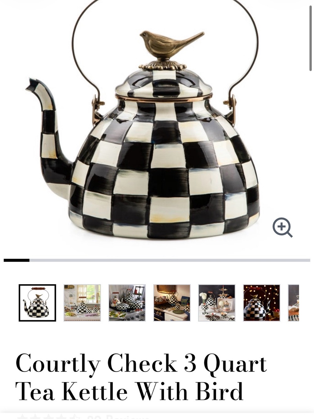 MacKenzie-Childs Courtly Check Tea Kettle with Bird Finial - Black & White